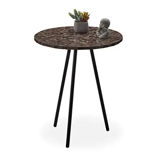 Produktbild: Relaxdays Beistelltisch Mosaik, runder Ziertisch, handgefertigtes Unikat, 3 Beine, Mosaiktisch, HxD: 50 x 41 cm, braun