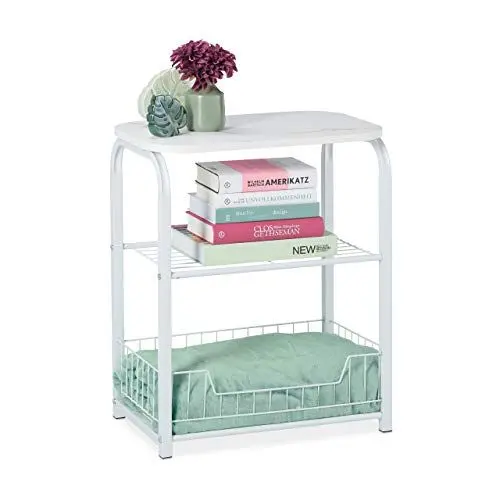 Produktbild: Relaxdays Beistelltisch mit Aufbewahrung, Tischplatte in Marmor-Optik, Metallgestell, HxBxT: 62 x 50 x 30 cm, weiß