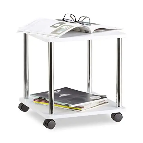 Produktbild: Relaxdays Beistelltisch rollbar, Allzweckwagen Holz, 4 Rollen, quadratischer Couchtisch, HxBxT: 41,5 x 40 x 40 cm, weiß