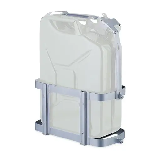 Produktbild: Relaxdays Benzinkanister Halterung, 10 & 20 L Reservekanister, abschließbar, Auto, Motorrad, Kanisterhalter, Eisen, grau