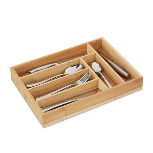 Produktbild: Relaxdays Besteckkasten, Schubladeneinsatz mit 6 Fächern, für Küchenbesteck, Bambus, HxBxT 5 x 25,5 x 35,5 cm, natur