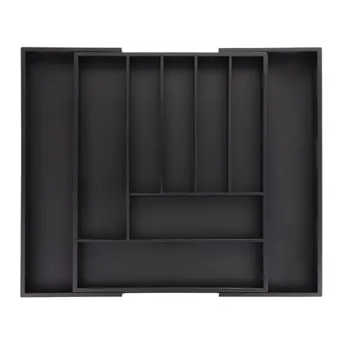 Produktbild: Relaxdays Besteckkasten ausziehbar, Bambus, HBT: 5 x 33,5-49,5 x 44,5 cm, 7-9 Fächer, Besteckeinsatz Schublade, schwarz