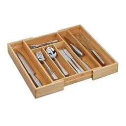 Produktbild: Relaxdays Besteckkasten, ausziehbar, Bambus Schubladeneinsatz, HBT 5,5x39x35,5 cm, Besteckeinsatz für Schubladen, Natur