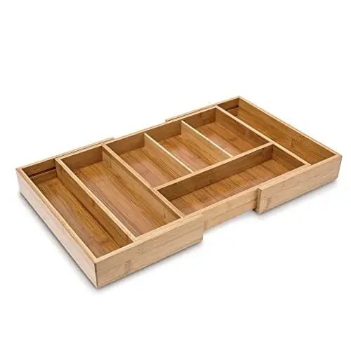 Produktbild: Relaxdays Besteckkasten ausziehbar HBT 5 x 48,5 x 28 cm Besteckeinsatz aus Bambus mit 5 bis 7 Fächern als Küchenorganizer und Schubladeneinsatz pflegeleichte Besteckeinlage für alle Schubladen, natur