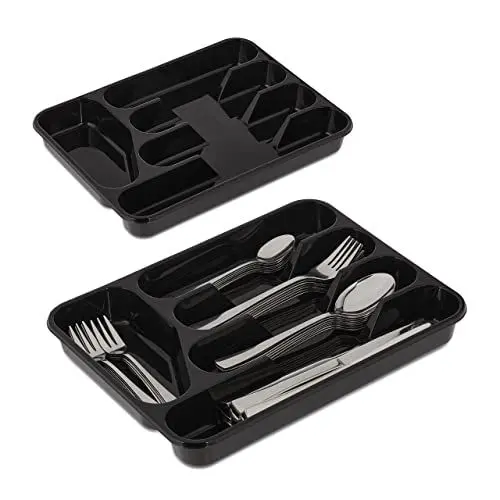 Produktbild: Relaxdays Besteckkasten für Schubladen, 2er Set, HxBxT: 4 x 24,5 x 32,5 cm, 5 Fächer, Besteckeinsatz Kunststoff, schwarz