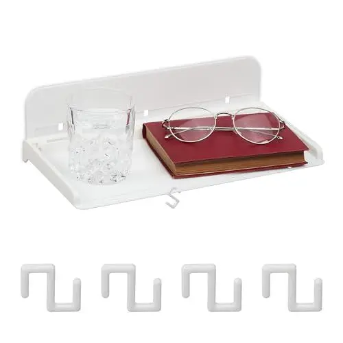 Produktbild: Relaxdays Bettablage, Mini-Nachttisch zum Ankleben, für Bett & Hochbett, HxBxT: 8,5 x 30 x 15,5 cm, Kunststoff, weiß