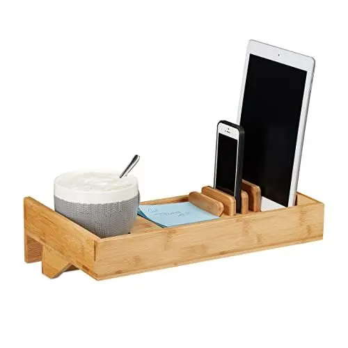 Produktbild: Relaxdays Bettablage, Mini-Nachttisch zum Anklemmen, aus Bambus, Getränkehalter D, platzsparender Organizer, Natur, Durchmesser 9 cm, Hellbraun