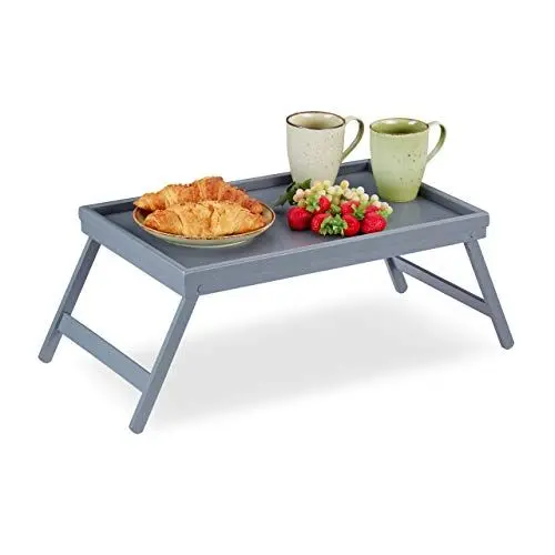 Produktbild: Relaxdays Betttablett Bambus, klappbare Beine, erhöhter Rand, Frühstückstablett fürs Bett, HBT: 4 x 50 x 31 cm, grau