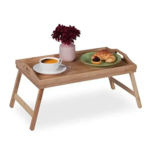 Produktbild: Relaxdays Betttablett klappbar, Essenstablett mit Füßen, Frühstück im Bett, Bambus & MDF, HxBxT: 25 x 60 x 30 cm, Natur