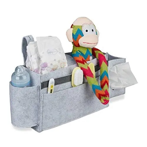 Produktbild: Relaxdays Betttasche Hochbett, 8 Fächer, Baby- & Pflegebett, Filz Bett Organizer zum Anhängen HBT 23x43x11 cm, hellgrau