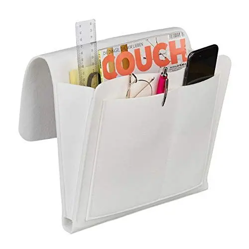 Produktbild: Relaxdays Betttasche, zum Einhängen, 5 Fächer, Aufbewahrung Bett & Sofa, Filz Bettorganizer HBT 26 x 28 x 5 cm, weiß