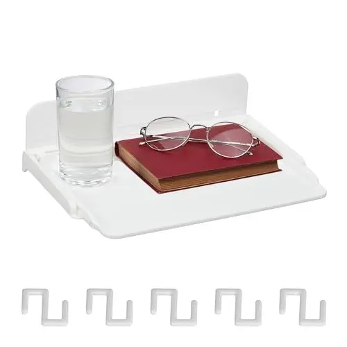 Produktbild: Relaxdays Betttisch, Bett & Hochbett, zum Kleben, ausziehbar, HBT 8,5 x 30 x 22 cm, Mini-Nachttisch, Kunststoff, weiß