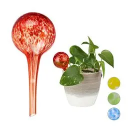 Produktbild: Relaxdays Bewässerungskugel 2er Set, dosierte Bewässerung Pflanzen u. Blumen, Gießhilfe Büro, Urlaub, Ø 6 cm, Glas, rot, 2 Stück, 2