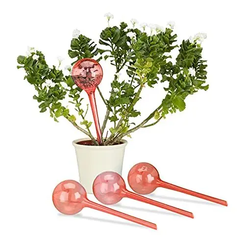 Produktbild: Relaxdays Bewässerungskugeln, 4er Set, 2 Wochen, Versenkbar, Topfpflanzen, Dosierte Bewässerung 250 ml, Kunststoff, rot