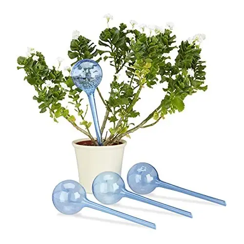 Produktbild: Relaxdays Bewässerungskugeln, 4er Set, Dosierte Bewässerung, 2 Wochen, Versenkbar, Deko, Topfpflanzen, Kunststoff, Blau