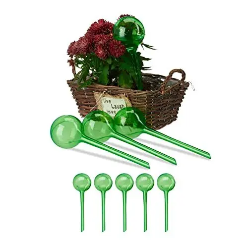 Produktbild: Relaxdays Bewässerungskugeln, 9er Set, HxD: 28 x 8 cm, Durstkugeln für Pflanzen, je 250 ml, Kunststoff, Gießkugel, grün