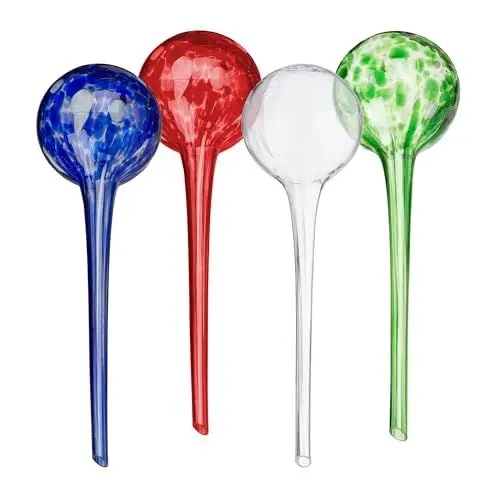 Produktbild: Relaxdays Bewässerungskugeln Glas, 4er Set, H x D: 30 x 9 cm, Gießkugeln für Pflanzen, Bewässerungshelfer Urlaub, bunt