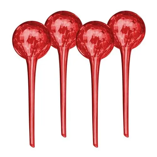 Produktbild: Relaxdays Bewässerungskugeln Glas, 4er Set, H x D: 30 x 9 cm, Gießkugeln für Pflanzen, Bewässerungshelfer Urlaub, rot