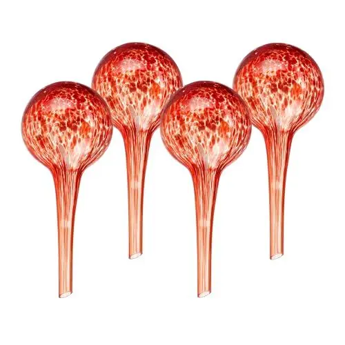Produktbild: Relaxdays Bewässerungskugeln Glas, 4er Set, HxD: 15 x 6 cm, Gießkugeln für Pflanzen, Bewässerungshelfer Urlaub, rot