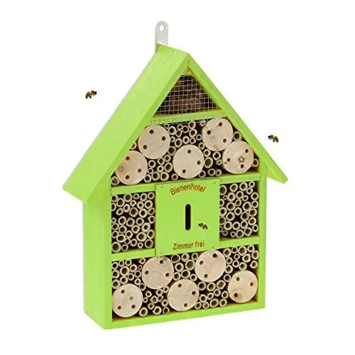 Produktbild: Relaxdays Bienenhotel, Nisthilfe Wildbienen, Garten, Balkon, Insektenhotel zum Aufhängen, Holz, HBT 38 x 29 x 9 cm, grün