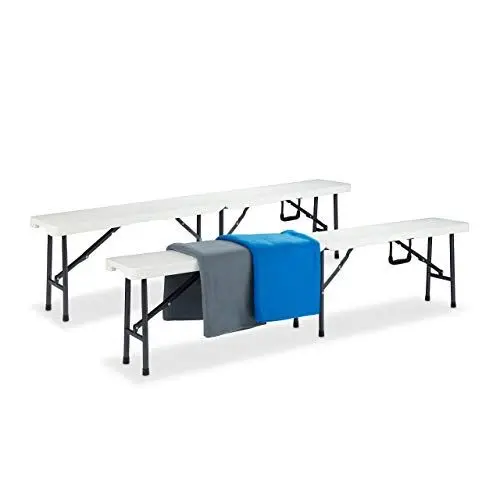 Produktbild: Relaxdays Bierbank 2er Set, Bierzeltgarnitur, klappbar, Kofferfunktion, Pflegeleicht, Kunststoff, HBT: 42x180x25cm, weiß