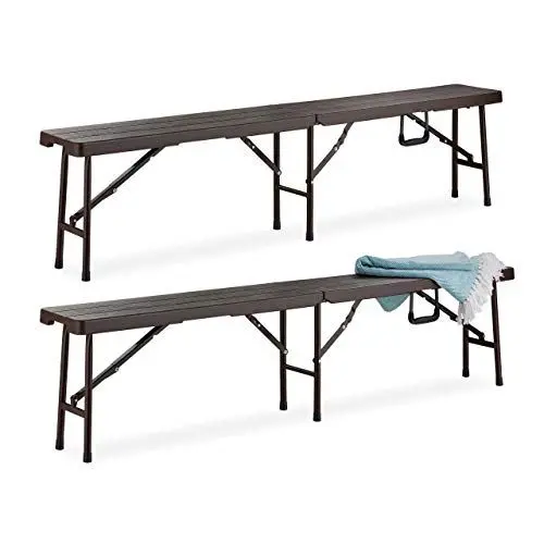 Produktbild: Relaxdays Bierbank 2er Set, Faltbare Partybank für Balkon & Garten, Kunststoff, Campingbank, 42,5 x 179 x 24,5 cm, braun