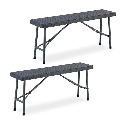 Produktbild: Relaxdays Bierbank 2er Set, faltbar, für Terrasse & Garten, Rattanoptik, Kunststoff Campingbank, HBT: 42x102x25 cm, grau