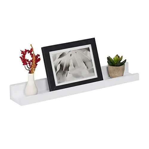 Produktbild: Relaxdays Bilderleiste, 48 cm breit, schmales Wandregal für Bilderrahmen, Bücher & Deko, MDF, Bilderregal Wand, weiß