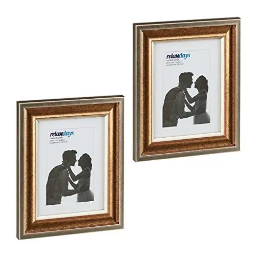 Produktbild: Relaxdays Bilderrahmen 2er Set, 15x20 cm, Hoch- & Querformat, Fotorahmen zum Aufhängen, Hinstellen, Passepartout, gold