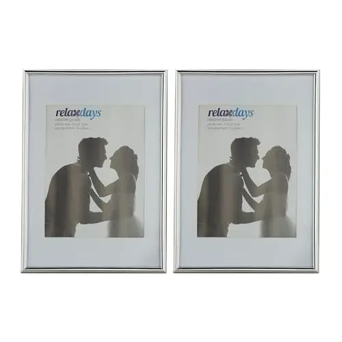 Produktbild: Relaxdays Bilderrahmen 2er Set, 20x30 cm, Passepartout 15x20 cm, Glasscheibe, Fotorahmen zum Stellen & Hinhängen, silber