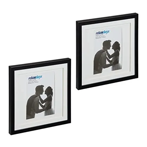 Produktbild: Relaxdays Bilderrahmen 2er Set, 25x25 cm, quadratisch, Fotorahmen zum Aufhängen oder Hinstellen, Passepartout, schwarz