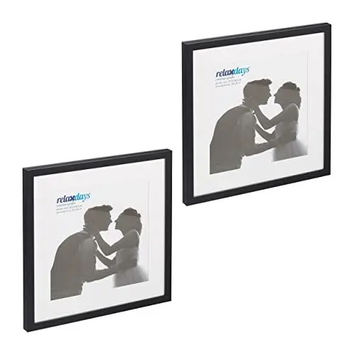 Produktbild: Relaxdays Bilderrahmen 2er Set, 38,5x38,5 cm, quadratisch, Fotorahmen, Aufhängen oder Hinstellen, Passepartout, schwarz