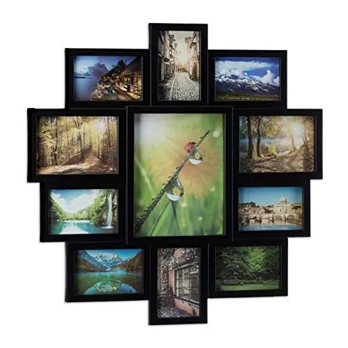 Produktbild: Relaxdays Bilderrahmen Collage, Bildergalerie für 11 Fotos, Fotorahmen zum Aufhängen, für mehrere Fotos, schwarz