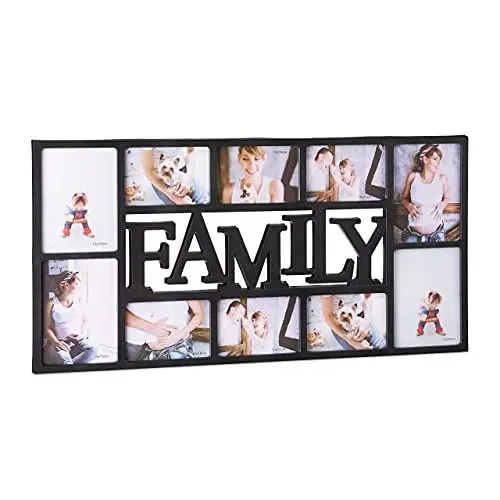Produktbild: Relaxdays Bilderrahmen Familie, Fotorahmen für 10 Bilder, Collage Family zum Hinhängen, HBT: 36,5 x 72 x 2 cm, schwarz