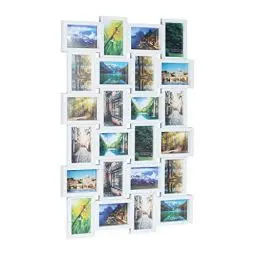 Produktbild: Relaxdays Bilderrahmen für 24 Fotos, 10 x 15, Fotorahmen zum Hängen, Fotocollage gestalten, HBT: 59 x 86 x 2,5 cm, weiß, Plastik, 87 x 60.5 x 3 cm