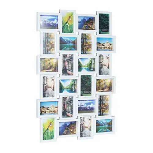 Produktbild: Relaxdays Bilderrahmen für 24 Fotos, 10 x 15, Fotorahmen zum Hängen, Fotocollage gestalten, HBT: 59 x 86 x 2,5 cm, weiß, Plastik, 87 x 60.5 x 3 cm