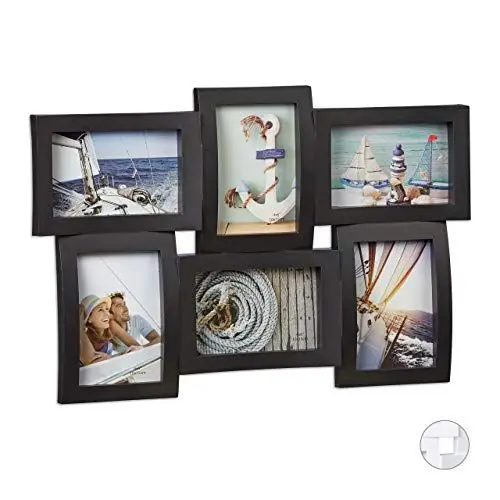 Produktbild: Relaxdays Bilderrahmen für mehrere Fotos, Collage für 6 Bilder, Fotorahmen 3D-Optik, zum Hängen, 33 x 47,5 cm, schwarz