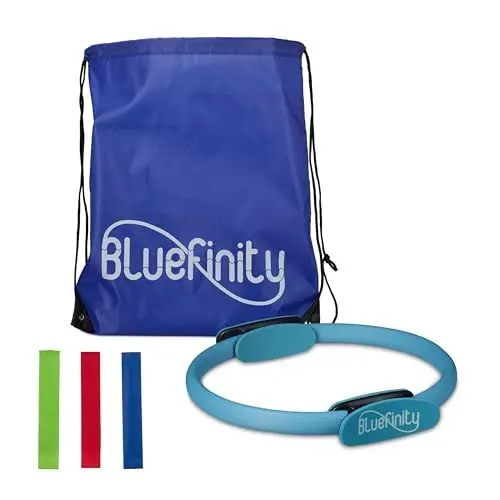 Produktbild: Relaxdays Bluefinity Pilates Ring, Doppelgriff, Gepolstert, D: 39 cm, Fiberglas, mit Bändern, Widerstandsring, türkis