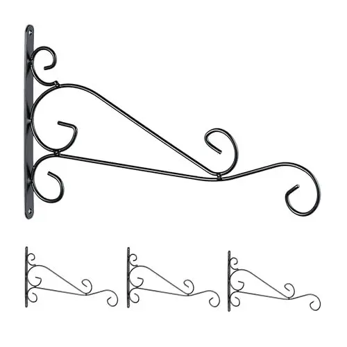 Produktbild: Relaxdays Blumenampel Halterung, 4er Set, HxB: 19 x 32 cm, Ampelhalterung für draußen, Eisen, Blumenampelhalter, schwarz