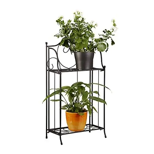 Produktbild: Relaxdays Blumenregal Metall 2-stöckig für Topfpflanzen, Balkon-Deko draußen, stehend HxBxT: 64,5 x 33,5 x 18cm, schwarz