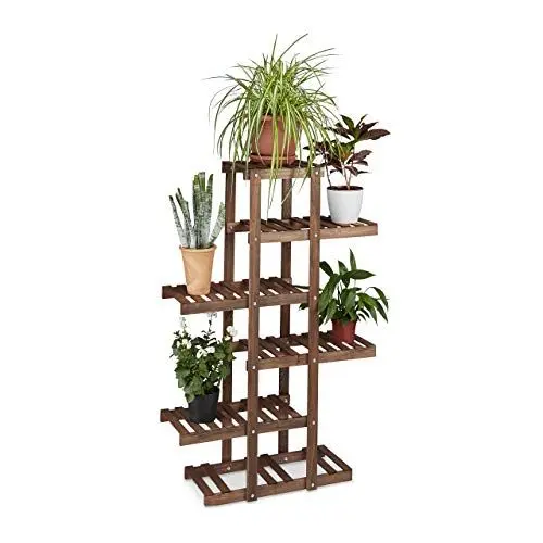 Produktbild: Relaxdays Blumenregal aus Holz, 5 Ebenen, Blumenständer für innen, Mehrstöckig, HBT: ca. 125 x 81 x 25 cm, dunkelbraun