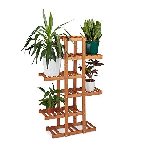 Produktbild: Relaxdays Blumenregal aus Holz, 5 Ebenen, Blumenständer für innen, Mehrstöckig, HBT: ca. 125 x 81 x 25 cm, hellbraun