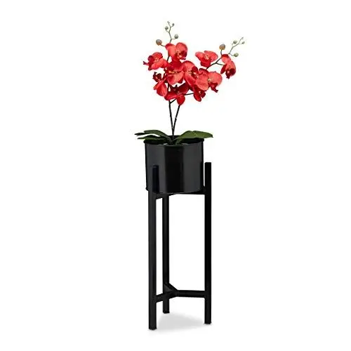 Produktbild: Relaxdays Blumentopf Ständer, Blumenständer inklusive Topf, modern, Pflanzenständer Metall, HxD: 60 x 21,5 cm, schwarz