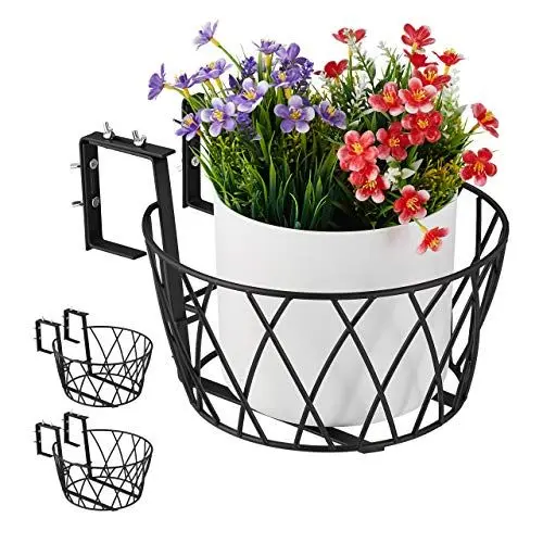Produktbild: Relaxdays Blumentopfhalter Balkon, 3er Set, Metall, verstellbar, Blumentopfhalterung zum Einhängen, HD 14x27 cm, schwarz