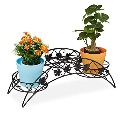 Produktbild: Relaxdays Blumentreppe, 3 Ablagen, gebogener Pflanzenständer, In- & Outdoor, antik, Eisen, HBT 21 x 55 x 19 cm, schwarz
