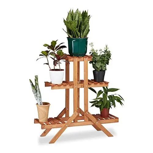 Produktbild: Relaxdays Blumentreppe 3 Ebenen, Aus Holz, Blumenständer für innen, Mehrstöckig, HBT: ca. 82,5 x 83 x 28,5 cm, hellbraun