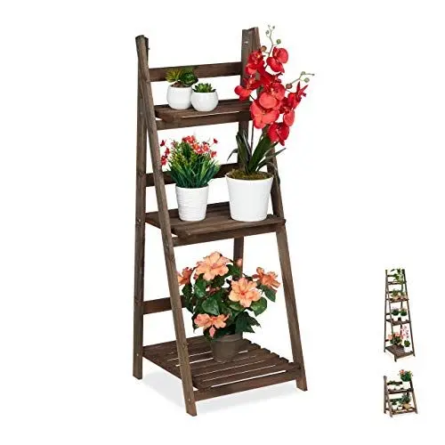 Produktbild: Relaxdays Blumentreppe, 3-stufig, Blumenleiter Holz, klappbar, Leiterregal Pflanzen, HBT: 108 x 41 x 40 cm, dunkelbraun