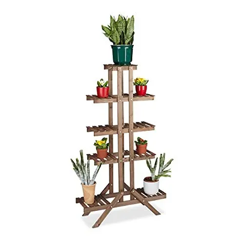 Produktbild: Relaxdays Blumentreppe 5 Ebenen, Aus Holz, Blumenständer für Innen, Mehrstöckig, HBT: 142,5 x 83 x 28,5 cm, dunkelbraun