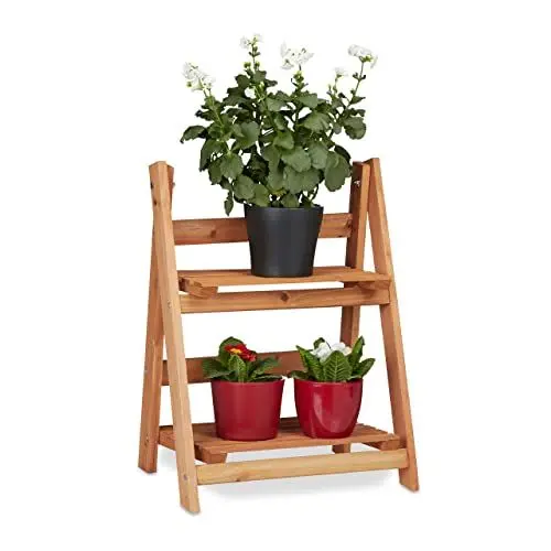 Produktbild: Relaxdays Blumentreppe aus Holz, Blumenständer für innen, 2-stufig, Leiterregal, Klappbar, HBT: ca. 51 x 41 x 25 cm, braun