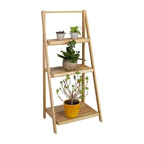 Produktbild: Relaxdays Blumentreppe innen, 3 Stufen, Bambus, klappbar, Leiterregal, Pflanzenregal, H x B x T 99 x 45 x 32 cm, Holz, natur